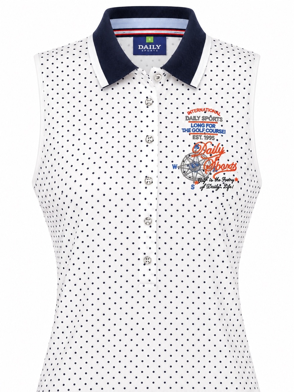 DAILY SPORTS Golf Women White w/ Polka Dots Sleeveless Polo - Size Small
